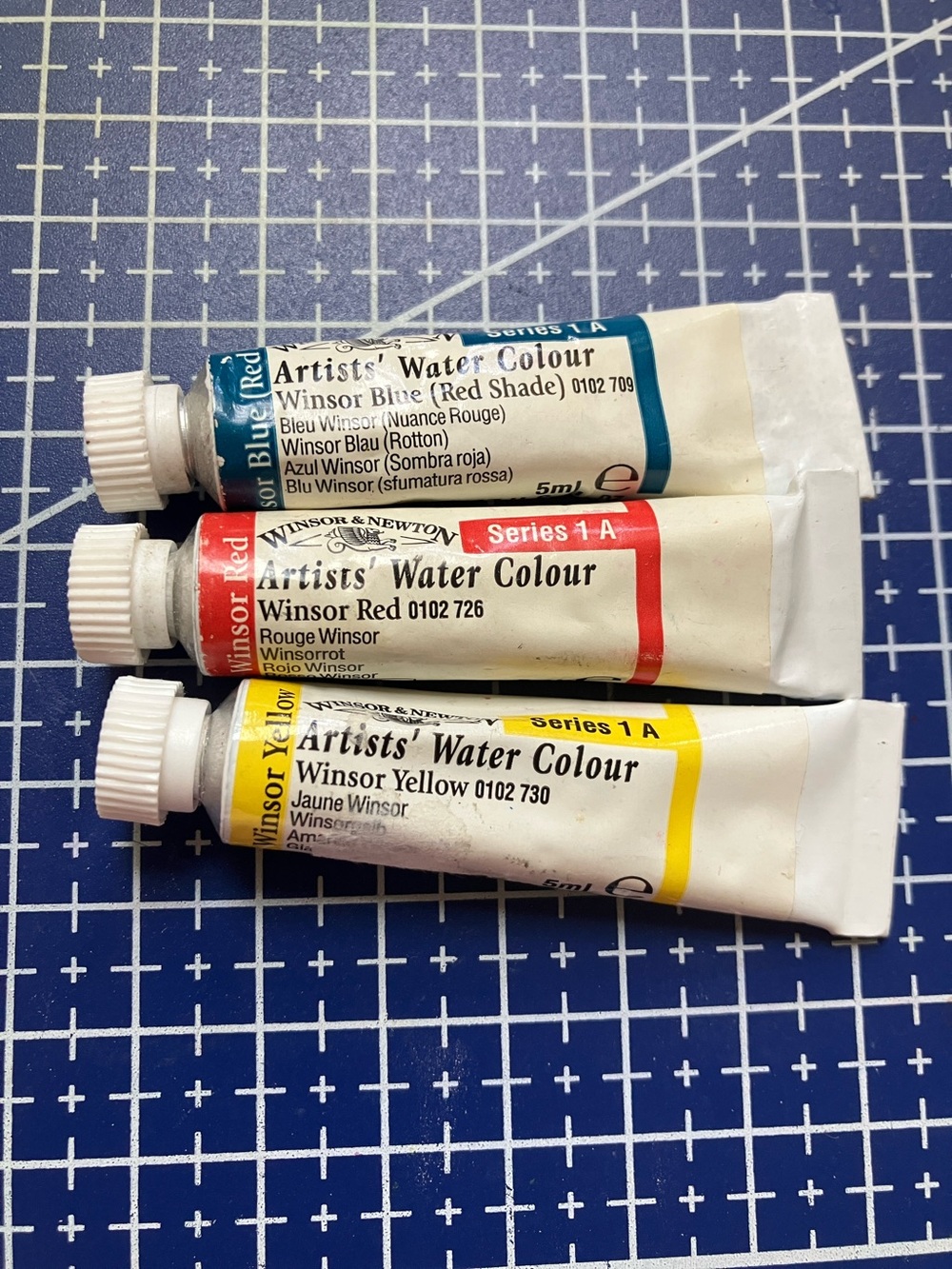 Vintage Winsor & Newton Professional Watercolor Red Yellow Blue Tubes